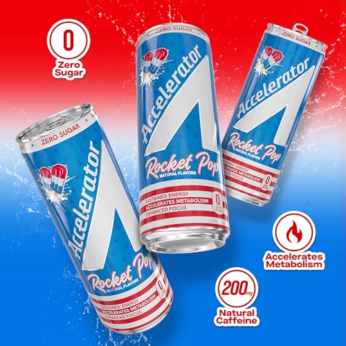 Image of Accelerator Active Energy Drink, Rocket Pop 12oz can (12 pack) | Zero Sugar, Sustained Energy from 100% Natural Caffeine (200mg from Green Coffee Bean & Green Tea extract)