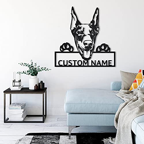 zouwii Benutzerdefinierter Name Personalisierte Dobermann Hund Metallschild Kunst | Benutzerdefinierte Dobermann Hund Metallschild | Dobermann Hundegeschenke lustig | Hundegeschenk | Tiergewohnheit