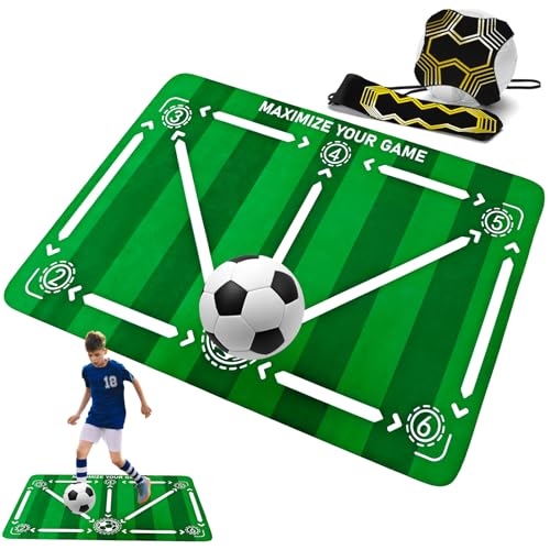 Soccer Training Mat with Adjustable Soccer Trainer - Non-Slip Soccer Training Equipment for Kids Youth to Boost Speed, Strength & Coordination | Soccer Trainer for Indoor/Outdoor Drills