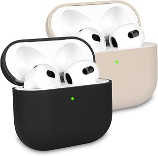 2 Pack KOKOKA Case Cover Compatible with Airpods 3rd Generation 2021, Soft Silicone Skin Case Cover Shock-Absorbing Protective Case for Airpods 3, Front LED Visible, Black/Starlight
