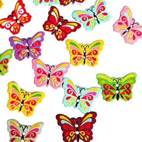 N-K Pack of 50 Colourful Wooden Buttons Cover