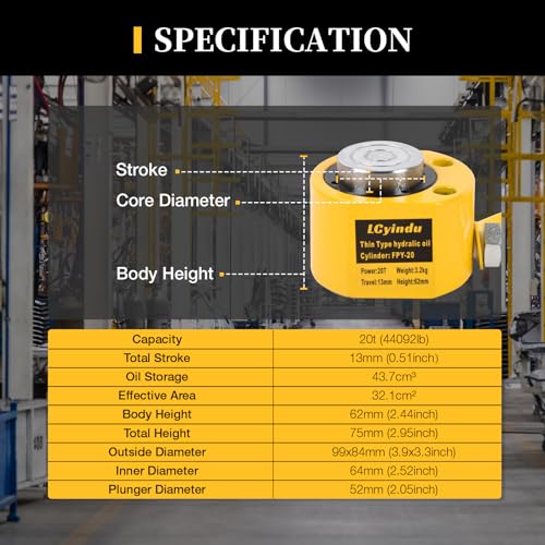 Image of 20T Low Profile Stroke Hydraulic Ram Cylinder Jack 0.51 inch Stroke FPY-20 Single-Action Lifting Cylinder Jack Mini Protable Porta Power Ram for Machinery and Industry