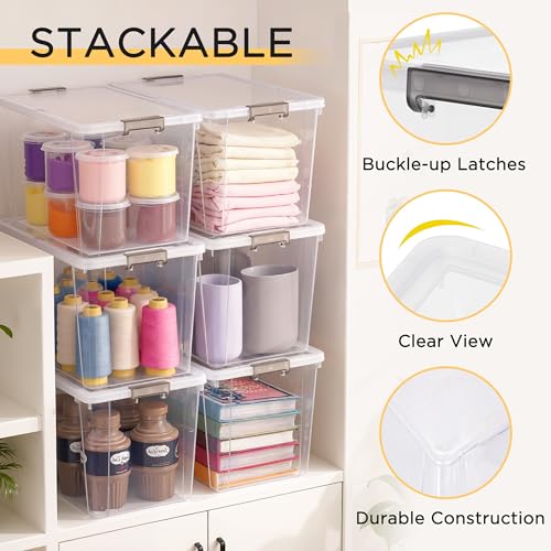 Image of Citylife 7.8 QT 6 Pack Small Storage Bins Plastic Storage Container Stackable Box with Lids for Organizing, Clear White