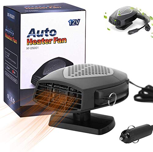 QIFUN 12V Car Heater Portable Heater & Cooler Defrost Fan, Quickly Heating Defogger Space Automobile 3-Outlet Plug Adjustable Thermostat Windshield Defroster Plug in Cigarette Lighter (Car Heater)