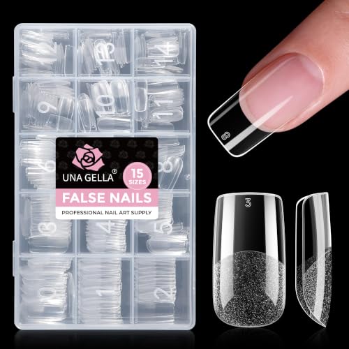 Image of UNA GELLA Medium Square Gel Nail Tips, 15 Sizes Pre Etched Soft Gel Nail Tips Square 300pcs Fake Nails Full Cover For Press On False Nail Extension Home DIY Salon for Women