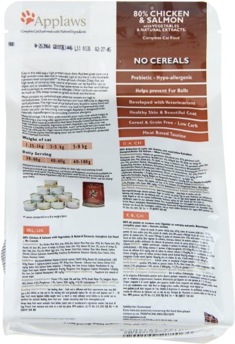 Applaws Katzentrockenfutter Adult, Huhn mit extra Lachs, getreidefrei und komplett 400g (1 Packung) (Packung mit 2)