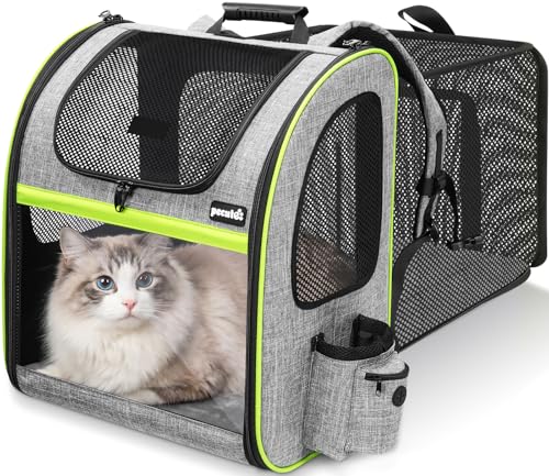 Image of Pecute Pet Carrier Backpack, Large Cat Carrier Backpack Hold Up to 33 Lbs, Expandable cat Backpack with Breathable Mesh for Medium Dogs Cats, or 2 Small Pets, Dog Backpack Carrier for Travel Hiking