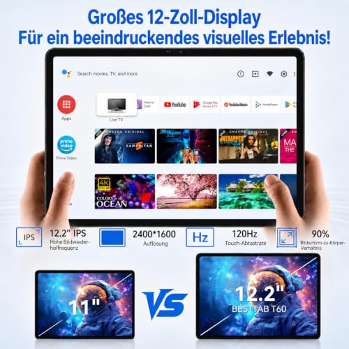 BESTTAB Android 16 Tablet 12 Zoll mit Tastatur, 48GB+256GB, 4G LTE/5G WiFi – Ansicht 7