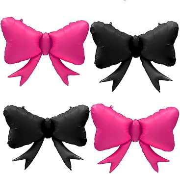 4pcs Hot Pink Bow Mylar Balloons, 35inch Black and Hot Pink Bow Foil Balloon for Wedding Baby Shower Bow-Themed Birthday Anniversaey Balloons Party Decorations AnnoDeel