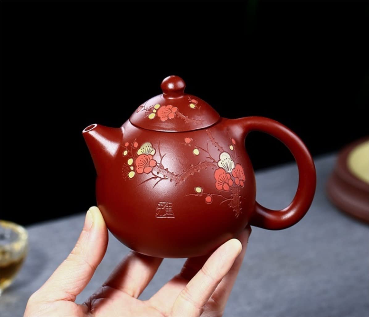 Theiere en Fonte Théière en Fonte 7oz/0.21L Théière Dahongpao Fleur De Prunier Peinte À La Main Pot De Fleurs Théière En Argile Violette Japonaise Théière Théière Fonte