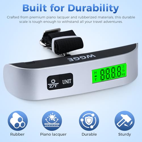 Digital Luggage Scale, WGGE Travel Luggage Weight Scale, Max 110lbs/50kg Baggage Scale with Backlit LCD Display3
