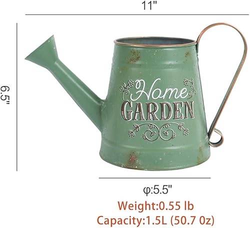 Miniatura 2 de Linda regadera pequeña para plantas de interior, de metal, para plantas al aire libre, bonsái, flores decorativas (verde, 1.5 L, 50.7 onzas)