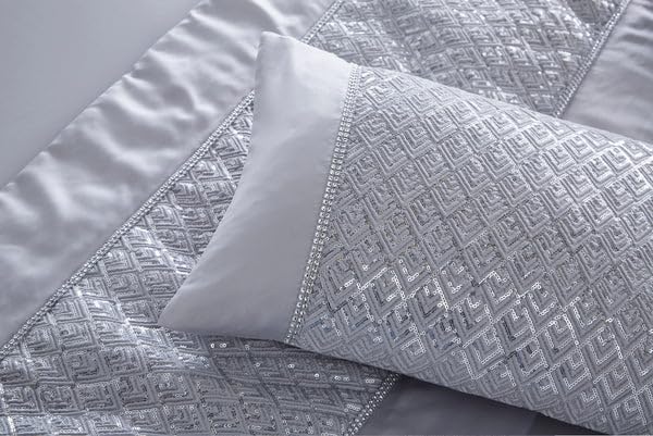 Parure de lit coton gris anti-ride strass robustes pour grand lit chic