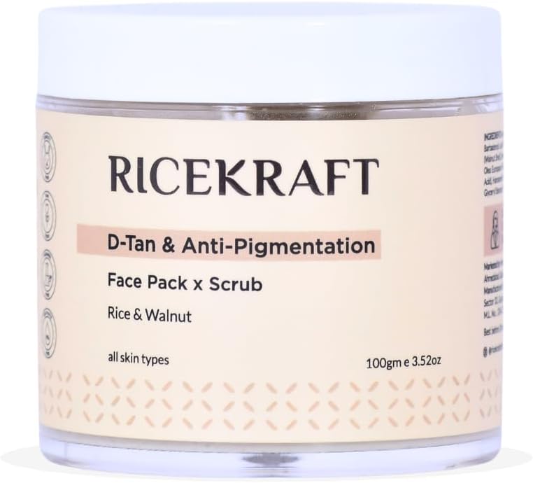 Twin Action De Tan Face Pack and scrub for Tan Removal | Rice and walnut for Glowing and Exfoliating skin | Clay Face mask for Korean Glass glow | All Skin Types, For Women & Men -100g
