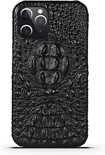 Housse iPhone 14 Pro noire en cuir crocodile, protection antichoc écran et photo