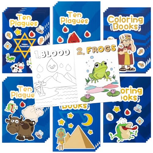 Image of 24Pcs Passover Coloring Books for Kids Bulk Ten Plagues Mini Coloring Booklet Pesach Jewish Holiday DIY Educational Art Drawing Book with for Jewish Pesach Seder Party Favors Goodie Bag Filler
