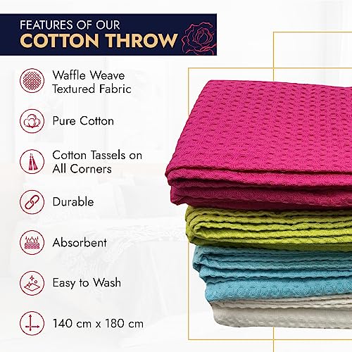 Ragged Rose 140 cm x 180 cm Waffle Throw, Versatile Indoor & Outdoor Throw Waffle Weave Cotton with Corner Tassles - Image 4