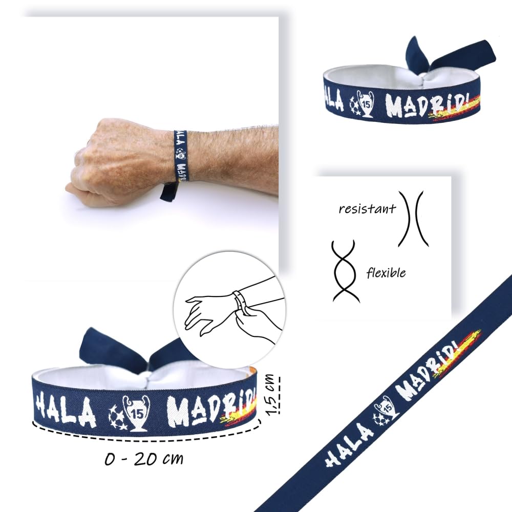 BDM Pulsera Madrid Merengue de tela ajustable, pulsera vikingos, hala Madrid