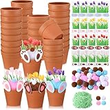 Soulchen 24 Set DIY Bunny Crafts Bulk Spring Tulip Flower Crafts Party Favors Decorative Bunny Pots Art for School Classroom Activities Home Decoration Festival Gifts, 4 Styles