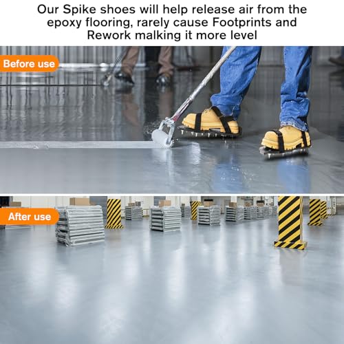 Image of Epoxy Floor Spiked Shoes Fully Assembled Gunite Spiked Shoes with 3 /4 inch Short Spikes for Garage Floor Epoxy, Overlays, Cover Installation, 1 Pair (Black, Large Size)