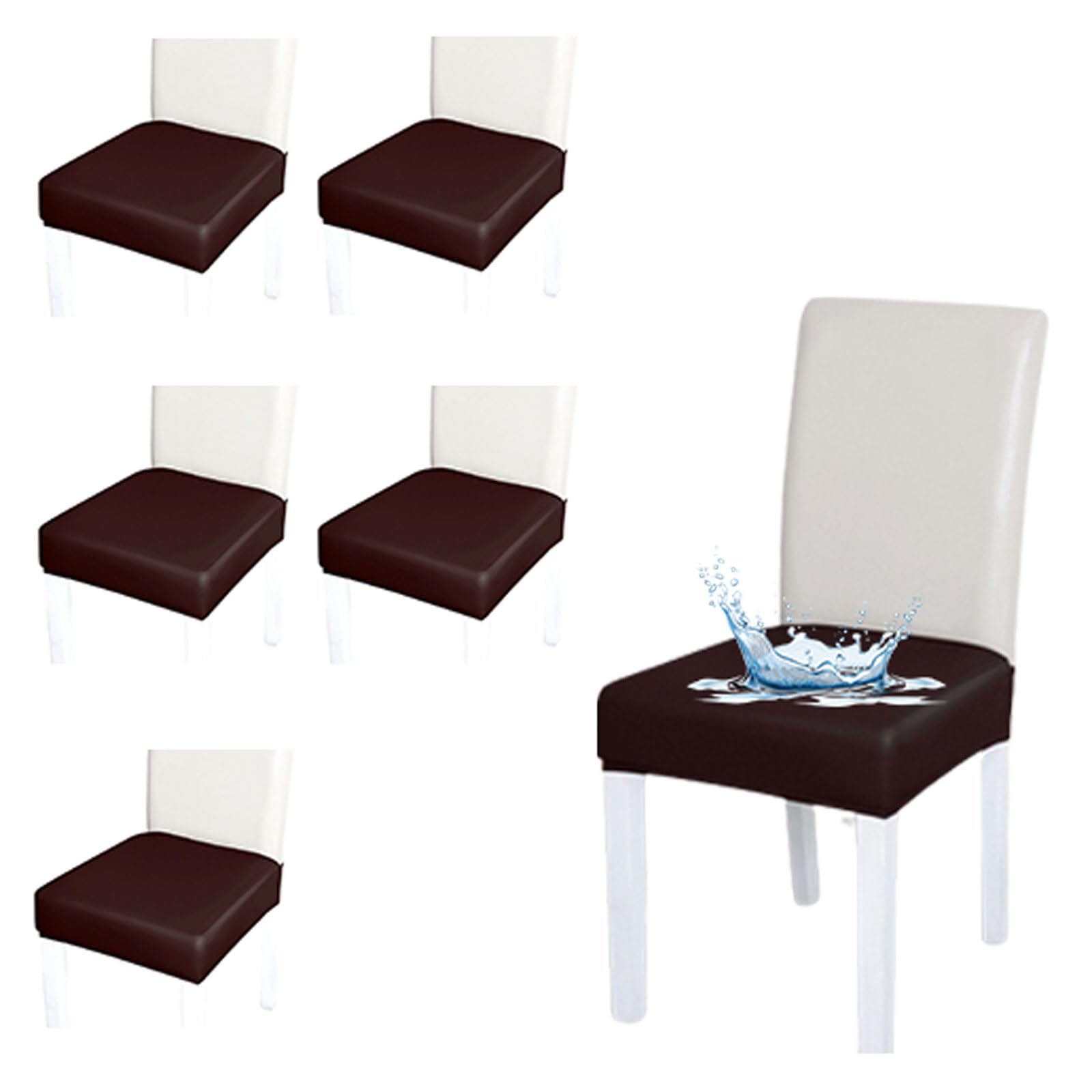 Esszimmerstuhl-Sitzbezüge, wasserdicht, PU-Leder, 6er-Set, Kaffeefarben, Esszimmerstuhl, Sitzkissen, Schonbezüge für Esszimmermöbel