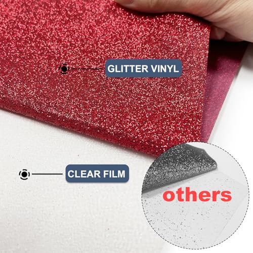 Image of Red Glitter Heat Transfer Vinyl 12 inch x 8 ft HTV for Shirts, Glitter HTV for All Cutter Machine - Easy to Cut & Weed for Heat Vinyl Design (Red)