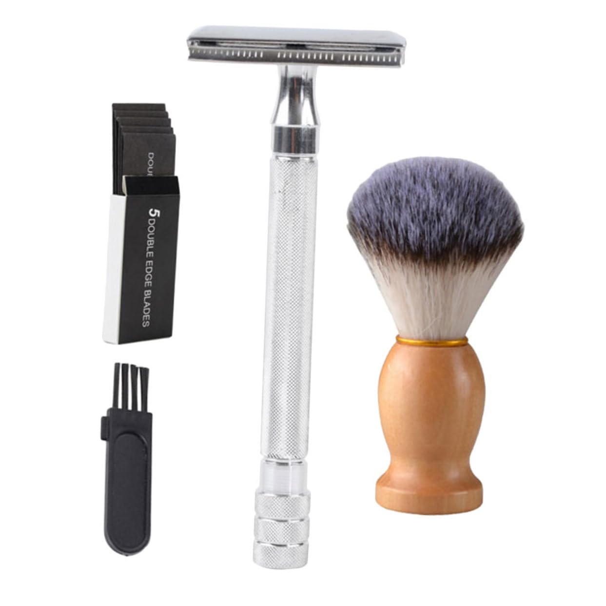 ARTSEWPLY 1Set Old Style Shaver Double Razor with Slip Handle Beard Brush Cleaning Brush for Smooth Shaving Experience Mens Grooming Beard Care