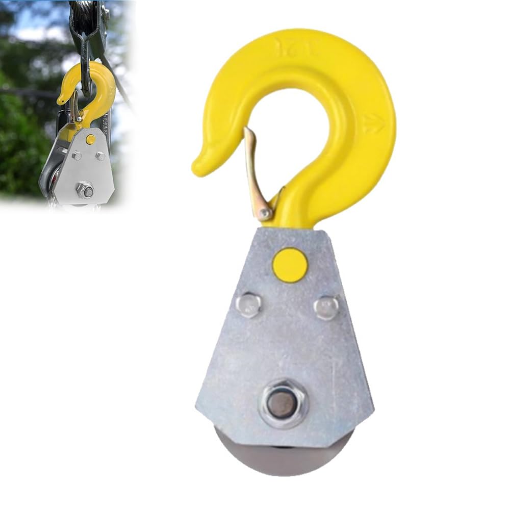 Puleggia a 1 tono con cuscinetti a sfera e ganci, puleggia per funi fino a 15 mm, fune in acciaio, puleggia per funi in acciaio, sistemi forestali accessori industriali