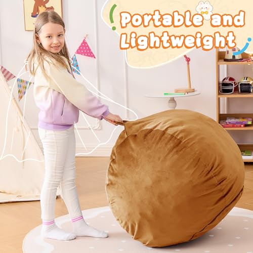 Image of Bean Bag Chairs for Kids - 2.5FT Round Memory Foam Furniture BeanBag Chair - Kids /Teens Bean Bag Sofa with Soft Micro Fiber Cover - Fluffy Couch for Playroom Living Room Bedroom, Golden Brown