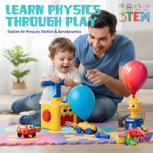 ROHSCE Balloon Car Toy, Balloon Launcher Toy Set with Pump and Rocket Tower, 3 Racing Cars Party Toys for Toddlers, STEM Fun for Kids Ages 3+ - Image 2