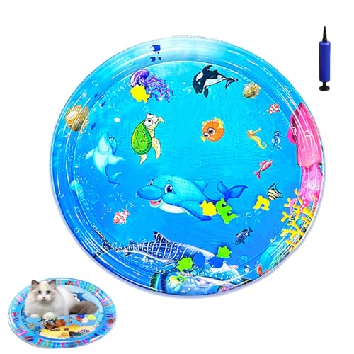 Ocean Breeze Splashland for Cats, Pet Water Bed, Interactive Sensory Pad with Floating Fish, Cooling Mat for Dogs/Cat, Cool and