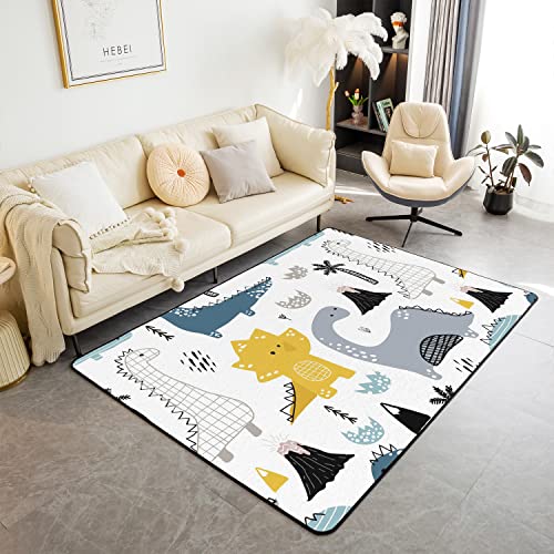 Loussiesd Cartoon Dinosaur Area Rug Cute 3D Digital Print Rugs For Living Room Bedroom Kawaii Jungle Dino Indoor Floor Mat 100 * 150cm