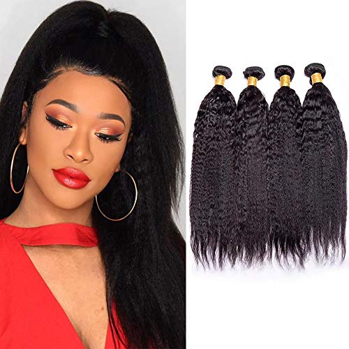 Maxine Hair Kinky Straight Wave Hair Extensions Weave Malaysian Hair Weft Yaki Straight Natural Black Color 3 Bundles Unprocessed Human Hair Mixed Length (20" 20"20")