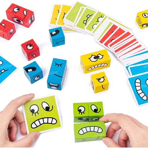 Image of Zest 4 Toyz 64 Pcs Wooden Emoji Face Changing Cube Puzzle Game for Kids Cards Game Face Changing Blocks Game Expression Matching Blocks for Kids Educational Learning Toy (Multicolor) - Age 3+