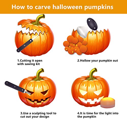 Image of Halloween Jack-O-Lantern Pumpkin LED Lights with Remote & Carving Tool Kit | CANDLE CHOICE 2 White Battery Operated Flameless LED Halloween Pumpkin Lights and 3 PCS Stainless Steel Carving Tool Set