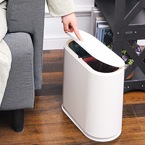 Caneca de basura delgada de plástico con tapa 12L blanca miniatura 4