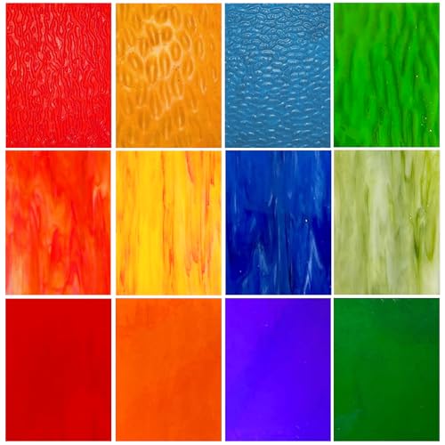 12 Stück Buntglas Blätter,10,2x15,2cm Buntglas, Buntglas Zubehör für Buntglas Projekte Vielfalt Glas Mosaikfliesen Kunst Buntglas Verschiedene Kathedrale Glas für DIY Home Dekoration