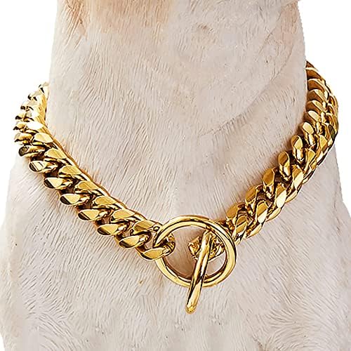 Loveshine Chain Dog Collar 18K Gold Cuban Link Dog Chain 10MM Thick Chain Collar Metal Stainless Steel Heavy Duty Slip Dog Collars for Dogs. (10")