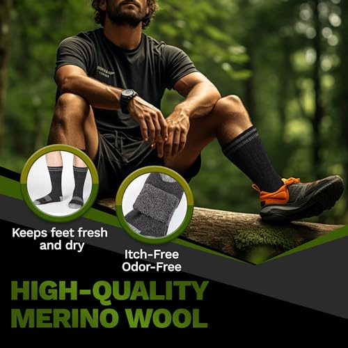 Image of Alvada Mens Merino Wool Crew Socks Thermal and Warm Socks for Winter Work Hiking Running 3 Pairs