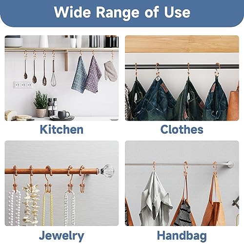Image of Titanker Shower Curtain Hooks Rings Rust Resistant Metal Double Glide Shower Hooks Rings for Bathroom Shower Rods Curtains, Set of 12 Hooks - Rose Gold
