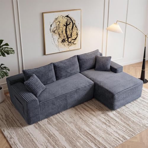 Image of 94.5 inch L Shaped Boneless Sectional Corduroy Couches for Living Room (Gray)