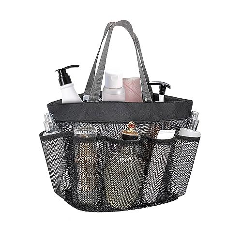 FuninCrea Neceser de ducha, bolsa de aseo plegable portátil con asa, bolsa de playa multifuncional de malla con 8 compartimentos para camping, almacenamiento en el hogar para artículos de tocador ropa