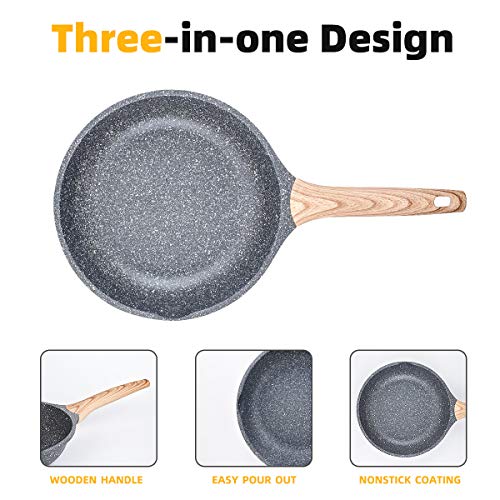 Padella Antiaderente Induzione 24 cm, Pentola Tegame Antiaderenti in Pietra, Pancake Padelle Non Contiene PFOA.(Grigio, 24cm) - immagine 6