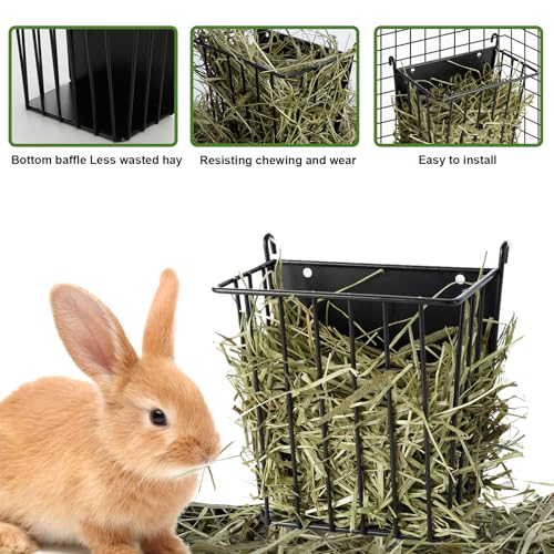 Upgrades 4pcs Hay Feeder Rabbit - Guinea Pig - Metal Frame Hay Rack with Adjustable Hook - Less Wasted - for Guinea Pig, Bunny, Chinchilla Cage Accessories - Bunny Feeder - Image 4