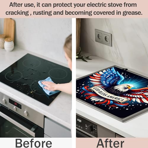 Image of Multi-Design Silicone Stove Cover for Glass /Electric Stoves - 3-in-1 Heat-Resistant Protector Mat, Non-Slip Drying Rack (American Bald Eagle, 28 inch L x 20 inch W)