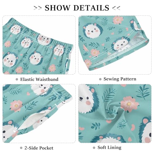 Hedgehog Pattern Pajama Pants Short Sleep Pants Pajama Bottoms Elastic Waist with Pockets 6-14 Years3