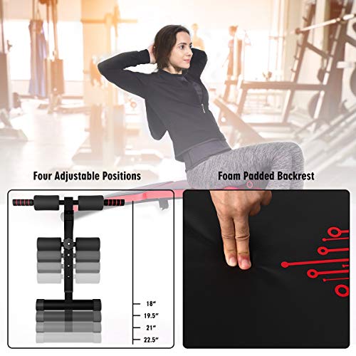 Goplus Sit Up Bench Adjustable, Foldable Abdominal Training Workout Slant Bench, Decline Curved Ab Bench with 4 Adjustable Height Settings (Red)