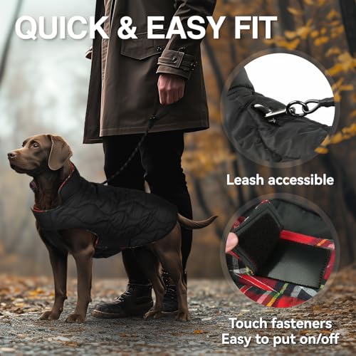 VIVAGLORY Softjoy Hundemantel, Wintermantel mit Bauchschutz, Hundejacke für Winter & Weihnachten, Warm Softshell Kariert Schnittmuster Verstellbar, S, Rot