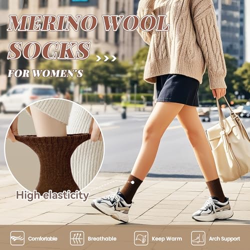 Merino Wool Socks For Women Hiking Winter Boot Thermal Warm Thick Cozy Work Crew Socks 5 Pairs4
