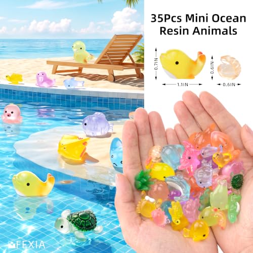Image of FEXIA 35pcs Mini Ocean Resin Animals Tiny Figurines for Fish Tank Decor